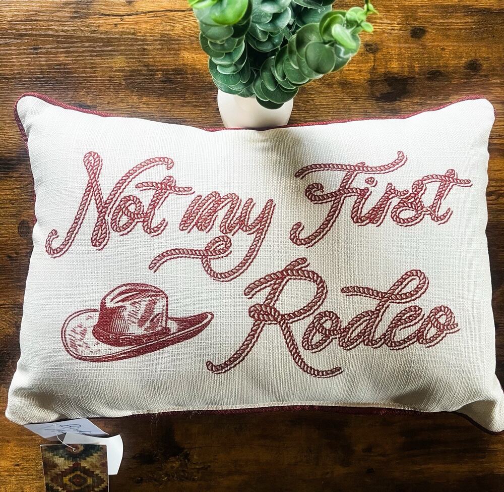 NEW Western Not My First Rodeo Throw Pillow Cowboy Cowgirl Ranch - Red White
